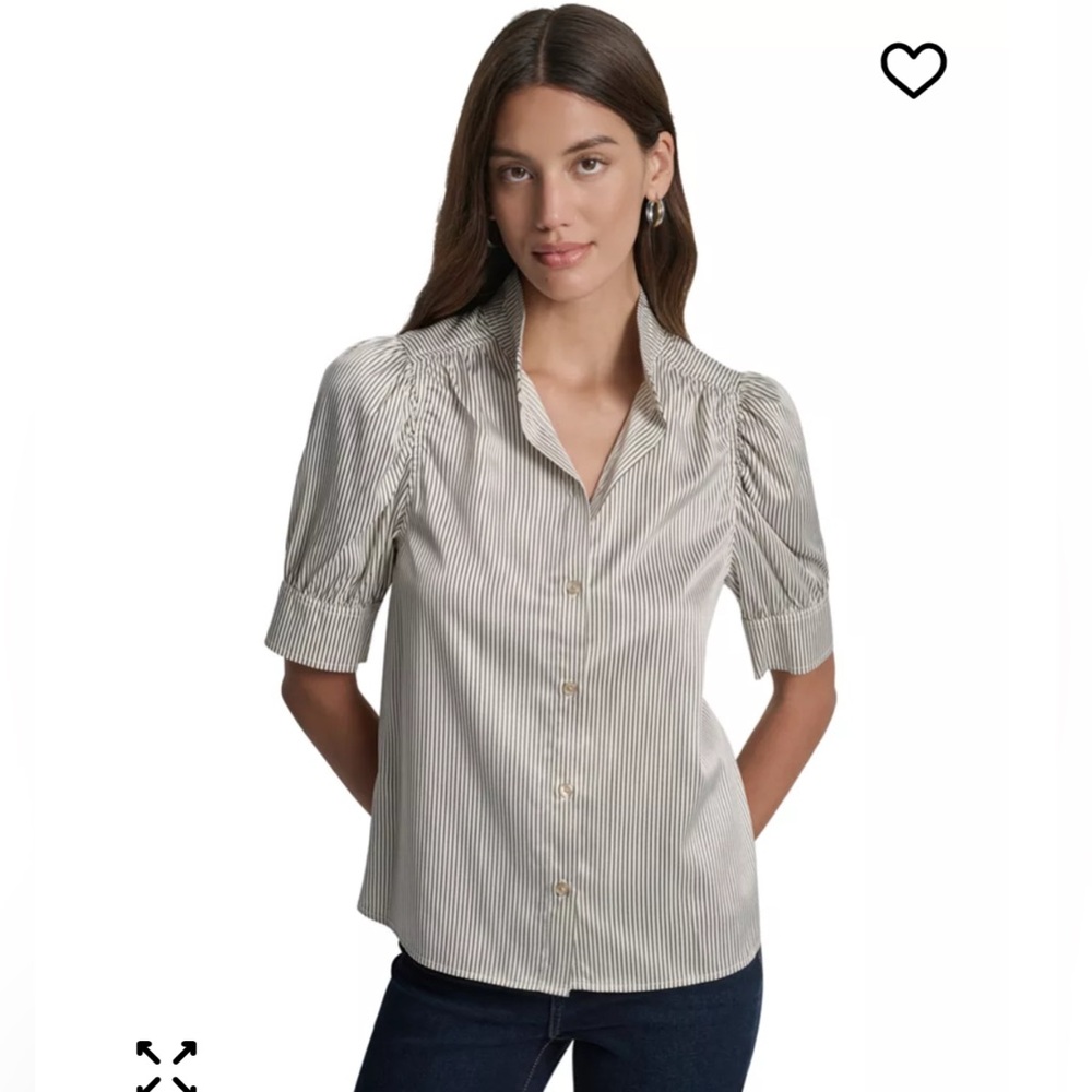 DKNY White and Brown Striped Button-Down Shirt